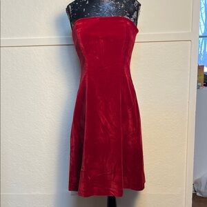 Tara Jarmon Red Velvet Corset Style Strapless Dress